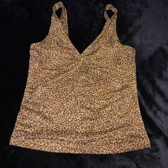 Express Tops - Express shimmer lessors print front tie tank top